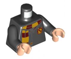 Torso Hogwarts Robe Clasped with Gryffindor Shield and Scarf Pattern / Black Arms / Light Nougat Hands
