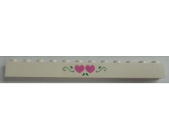 Brick 1 x 12 with Two Dark Pink Hearts and Green Leaves Pattern (Sticker) - Set 5890