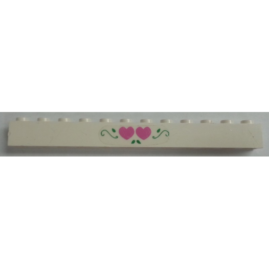 Brick 1 x 12 with Two Dark Pink Hearts and Green Leaves Pattern (Sticker) - Set 5890
