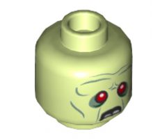 Minifigure, Head Alien Zombie, Red Eyes, Frowning, Broken Teeth, Stitching and 2 Buttons on Back Pattern - Hollow Stud