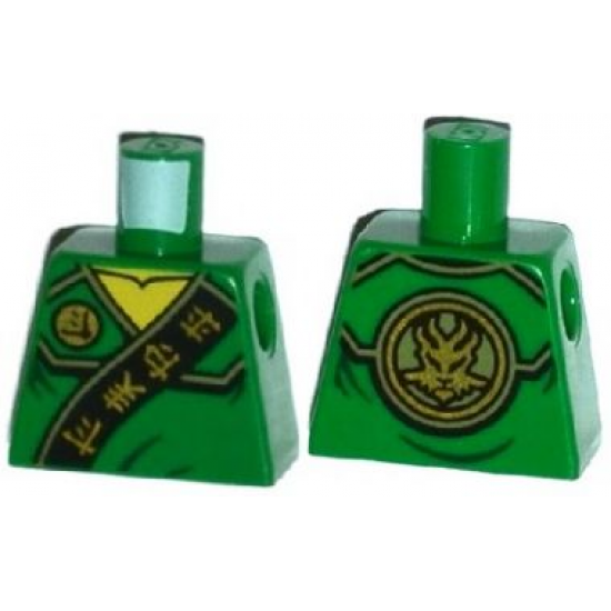 Torso Ninjago Robe with Gold Asian Characters on Black Sash and Lloyd Power Emblem Pattern