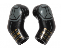 Arm, (Matching Left and Right) Pair with Gray Shoulder Armor, Gray and Gold Stripes Pattern