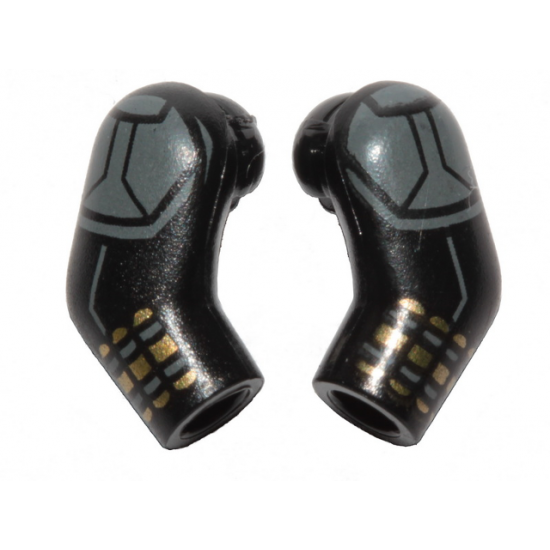 Arm, (Matching Left and Right) Pair with Gray Shoulder Armor, Gray and Gold Stripes Pattern