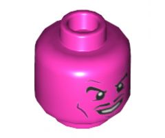 Minifigure, Head Dual Sided, Black Eyebrows and Pencil Moustache, Magenta Cheek Lines, Smile / Scowl with Yellow Eyes Pattern - Hollow Stud