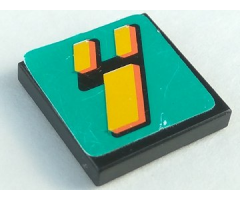 Tile 2 x 2 with Slanted Digital Yellow and Black Number 4 on Dark Turquoise Background Pattern (Sticker) - Set 8257