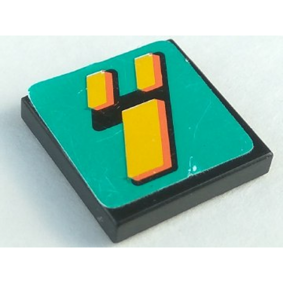 Tile 2 x 2 with Slanted Digital Yellow and Black Number 4 on Dark Turquoise Background Pattern (Sticker) - Set 8257