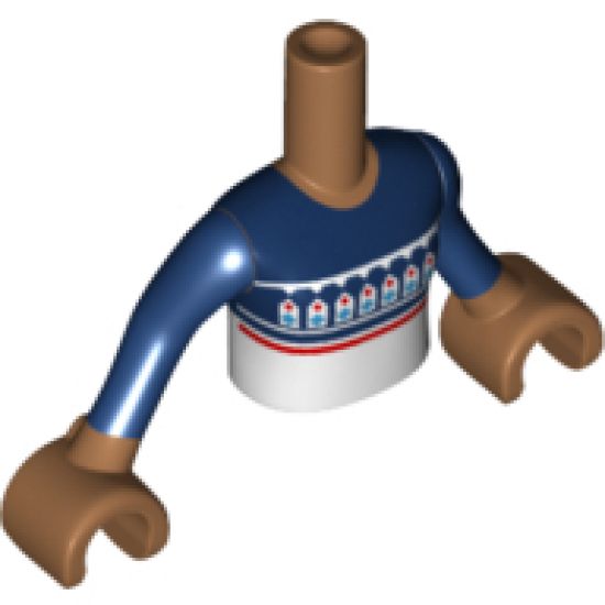 Mini Doll, Torso Friends Girl Dark Blue Top with Holiday Sweater Pattern, Medium Nougat Arms with Hands with Dark Blue Sleeves