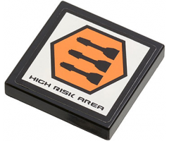 Tile 2 x 2 with 'HIGH RISK AREA' and Orange Hexagon with Black Border and 3 Missiles Pattern (Sticker) - Set 7690