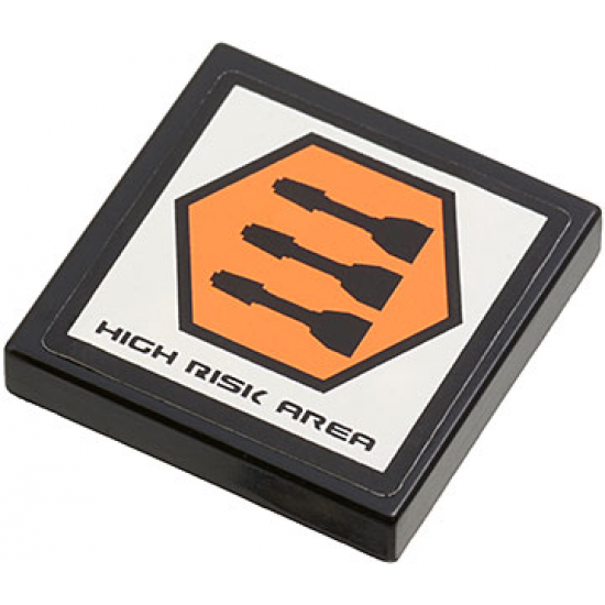 Tile 2 x 2 with 'HIGH RISK AREA' and Orange Hexagon with Black Border and 3 Missiles Pattern (Sticker) - Set 7690