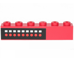 Brick 1 x 6 with 9 Red Dots, 9 White Squares on Black Background Pattern (Sticker) - Set 6382