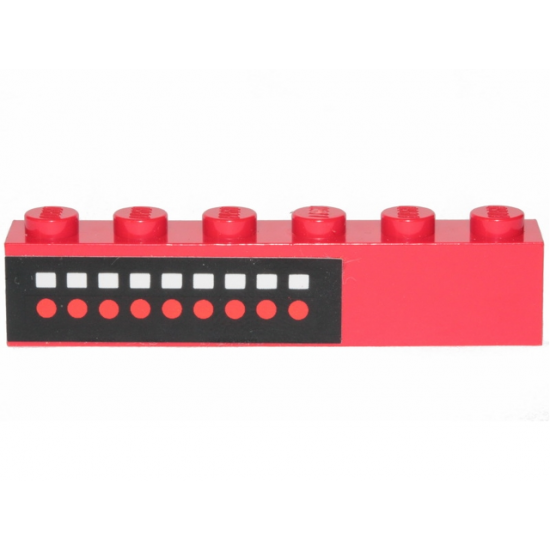 Brick 1 x 6 with 9 Red Dots, 9 White Squares on Black Background Pattern (Sticker) - Set 6382