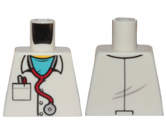 Torso Hospital Lab Coat, Medium Azure Scrubs, Stethoscope, Pocket with Pens Pattern