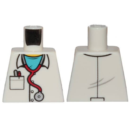 Torso Hospital Lab Coat, Medium Azure Scrubs, Stethoscope, Pocket with Pens Pattern