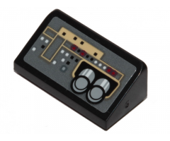 Slope 30 1 x 2 x 2/3 with SW Millennium Falcon Control Panel, Buttons, Black, Red and White Lights and 2 Pipes Pattern (Sticker) - Set 75257