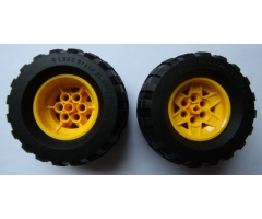 Wheel & Tire Assembly 43.2mm D. x 26mm Technic Racing Small, 6 Pin Holes with Black Tire 81.6 x 38 R Balloon (56908 / 45982)