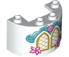 Cylinder Half 2 x 4 x 2 with 1 x 2 Cutout with Gold Windows and Bright Light Pink Shell and Flowers Pattern