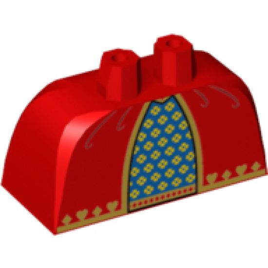 Lower Body, Skirt Wide with Side Hoops (Panniers) with Blue and Gold Fabric with Hearts and Diamonds Pattern