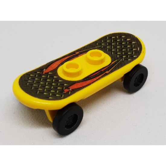 Minifigure, Utensil Skateboard with Trolley Wheel Holders with Lightning Pattern (Sticker) and Black Trolley Wheels (42511pb04 / 2496)