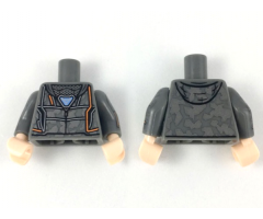 Torso Hoodie, Silver Camo, Orange Stripes, Arc Reactor Pattern / Dark Bluish Gray Arms with Silver Camo, Orange Stripes Pattern / Light Nougat Hands