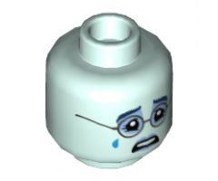 Minifigure, Head Dual Sided Female, Dark Blue Eyebrows, Bright Light Blue Around Eyes, Dark Bluish Gray Glasses, Crying / Angry Pattern - Hollow Stud