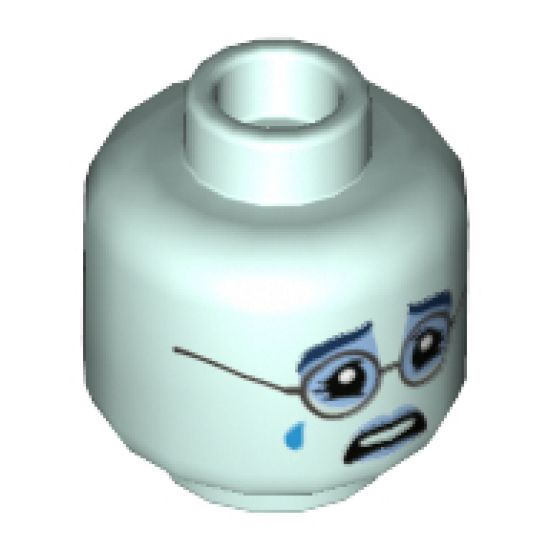 Minifigure, Head Dual Sided Female, Dark Blue Eyebrows, Bright Light Blue Around Eyes, Dark Bluish Gray Glasses, Crying / Angry Pattern - Hollow Stud