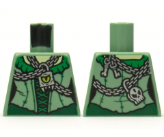 Torso Female Bodice Green Collar and Laces, Silver Chains and Pendant with Lime Eye, Keys and Skull Padlock on Back Pattern