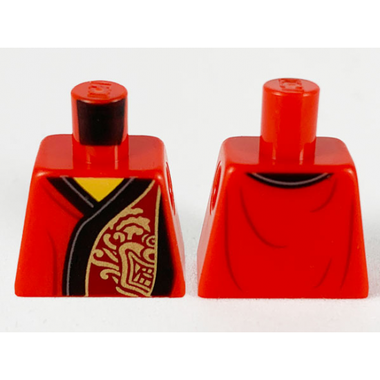 Torso Robe with Black Hem, Dark Red Panel on Left with Gold Lion Pattern