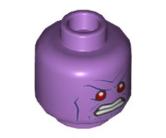 Minifigure, Head Alien Red Eyes, White Teeth, Dark Purple Cheek Lines, Angry Pattern - Hollow Stud
