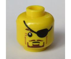 Minifigure, Head Black Eyepatch over Left Eye, Medium Nougat Crow's Feet, Reddish Brown Goatee Pattern - Hollow Stud