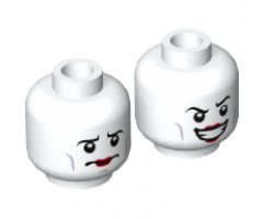 Minifigure, Head Dual Sided Black Eyebrows, Lavender Cheek Lines, Red Lipstick, Wide Grin / Worried Pattern - Hollow Stud