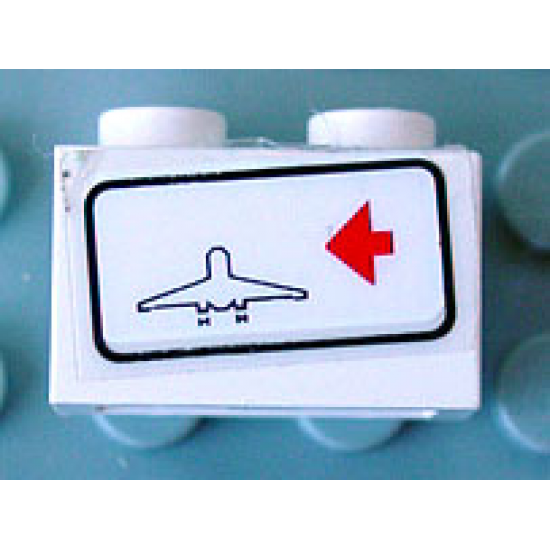 Brick 1 x 2 with Red Arrow on Right Side pointing Left & Airplane Outline Pattern (Sticker) - Set 6399