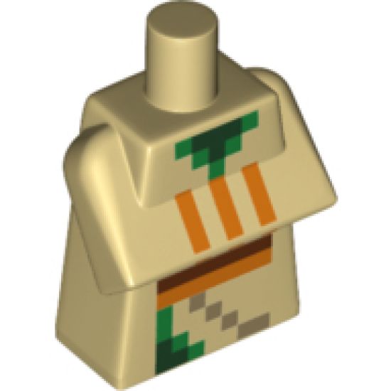 Torso, Modified Long with Folded Arms with Minecraft Pixelated Green Trim and Orange Stripes Pattern