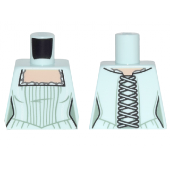 Torso PotC Female Outline, Dress with Pleats, Square Neckline with White Trim and Laces in Back Pattern