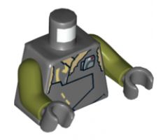 Torso SW Vest with Overlapping Panels and Metallic Silver Badge Pattern / Olive Green Arms / Dark Bluish Gray Hands