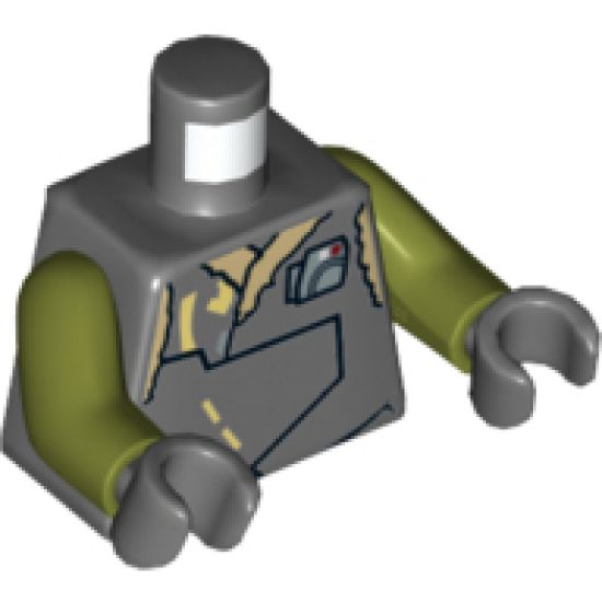 Torso SW Vest with Overlapping Panels and Metallic Silver Badge Pattern / Olive Green Arms / Dark Bluish Gray Hands