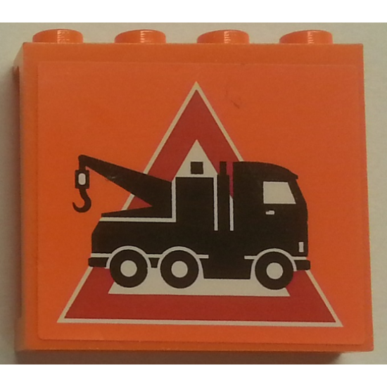 Panel 1 x 4 x 3 with Side Supports - Hollow Studs with Tow Truck Danger Sign Pattern (Sticker) - Set 7642