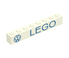 Brick 1 x 8 without Bottom Tubes with Cross Side Supports with Blue 'VW LEGO' Pattern