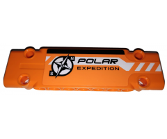 Technic, Panel Plate 3 x 11 x 1 with Black and White Stripes Partially Dashed, 'POLAR EXPEDITION' and Compass Logo on Orange Background Pattern Model Left Side (Sticker) - Set 42038