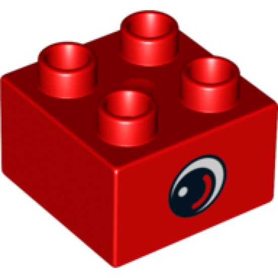 Duplo, Brick 2 x 2 with Eye, Small with White Spot and Curve Pattern on Two Sides