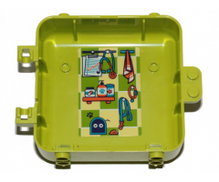 Container Box 3 x 8 x 6 2/3 Half Back with Towel, Bottles, Stethoscope, Leash and Collar Pattern (Sticker) - Set 41403