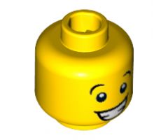Minifigure, Head Black Eyebrows, Wide Eyes, Open Mouth Smile with Teeth Pattern - Hollow Stud