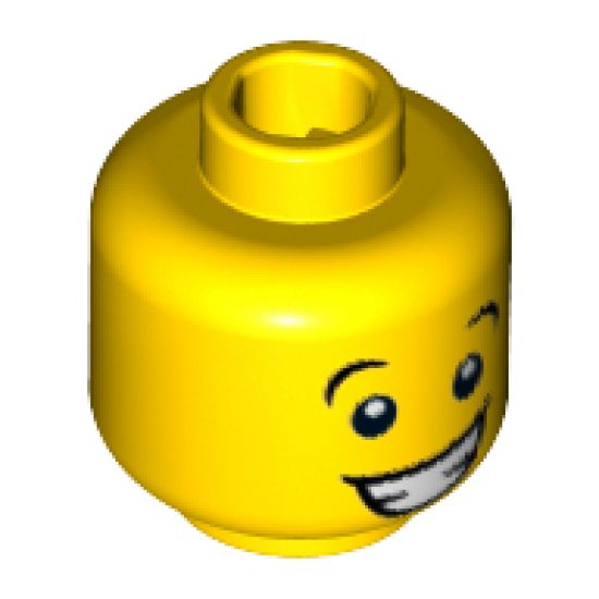 Minifigure, Head Black Eyebrows, Wide Eyes, Open Mouth Smile with Teeth Pattern - Hollow Stud