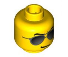Minifigure, Head Glasses with Black and Silver Sunglasses, Chin Dimple Pattern - Blocked Open Stud