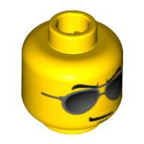 Minifigure, Head Glasses with Black and Silver Sunglasses, Chin Dimple Pattern - Blocked Open Stud
