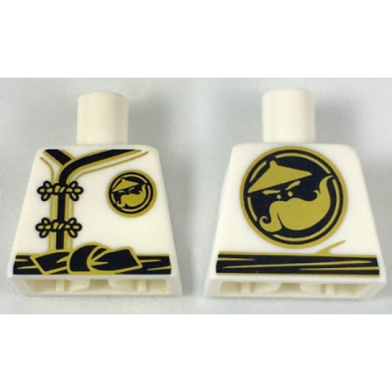 Torso Ninjago Robe with Gold Frog Clasps, Black Sash and Gold Sensei Wu Emblem Front and Back Pattern