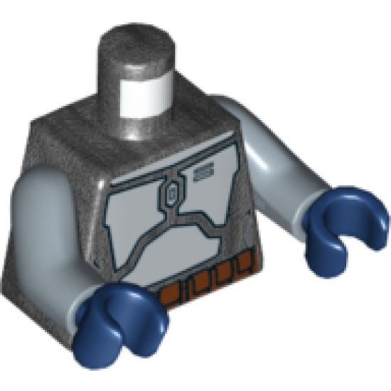 Torso SW Mandalorian Armor Plates Metallic Silver Elaborate Pattern (Jango Fett) / Sand Blue Arms / Dark Blue Hands