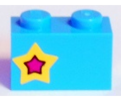 Brick 1 x 2 with Yellow and Magenta Star on Left Side Pattern (Sticker) - Set 41346
