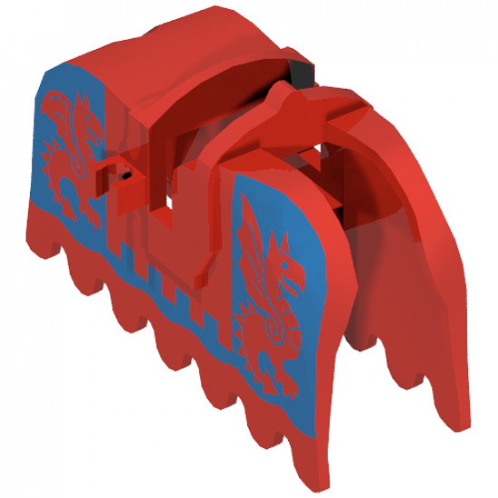 Animal, Accessory Horse Barding, Ruffled Edge with Blue Dragons (Blue on Red) Pattern