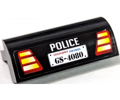 Slope, Curved 2 x 4 x 1 1/3 with Four Recessed Studs with 'POLICE', Taillights and Highway Patrol 'GS-4080' License Plate Pattern (Sticker) - Set 8681