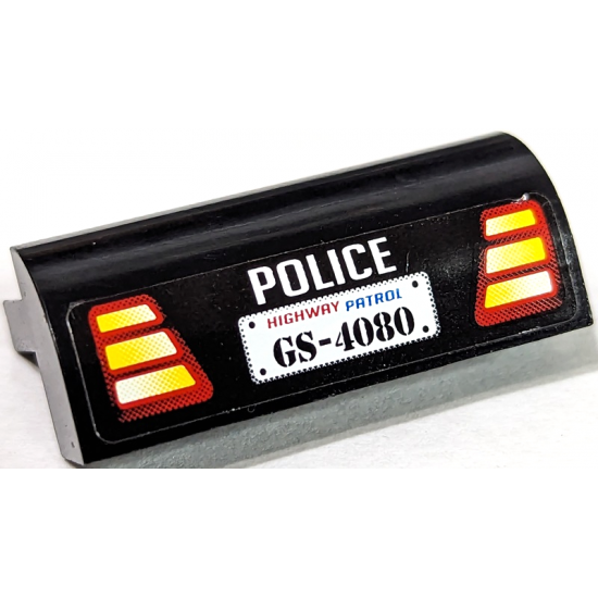 Slope, Curved 2 x 4 x 1 1/3 with Four Recessed Studs with 'POLICE', Taillights and Highway Patrol 'GS-4080' License Plate Pattern (Sticker) - Set 8681